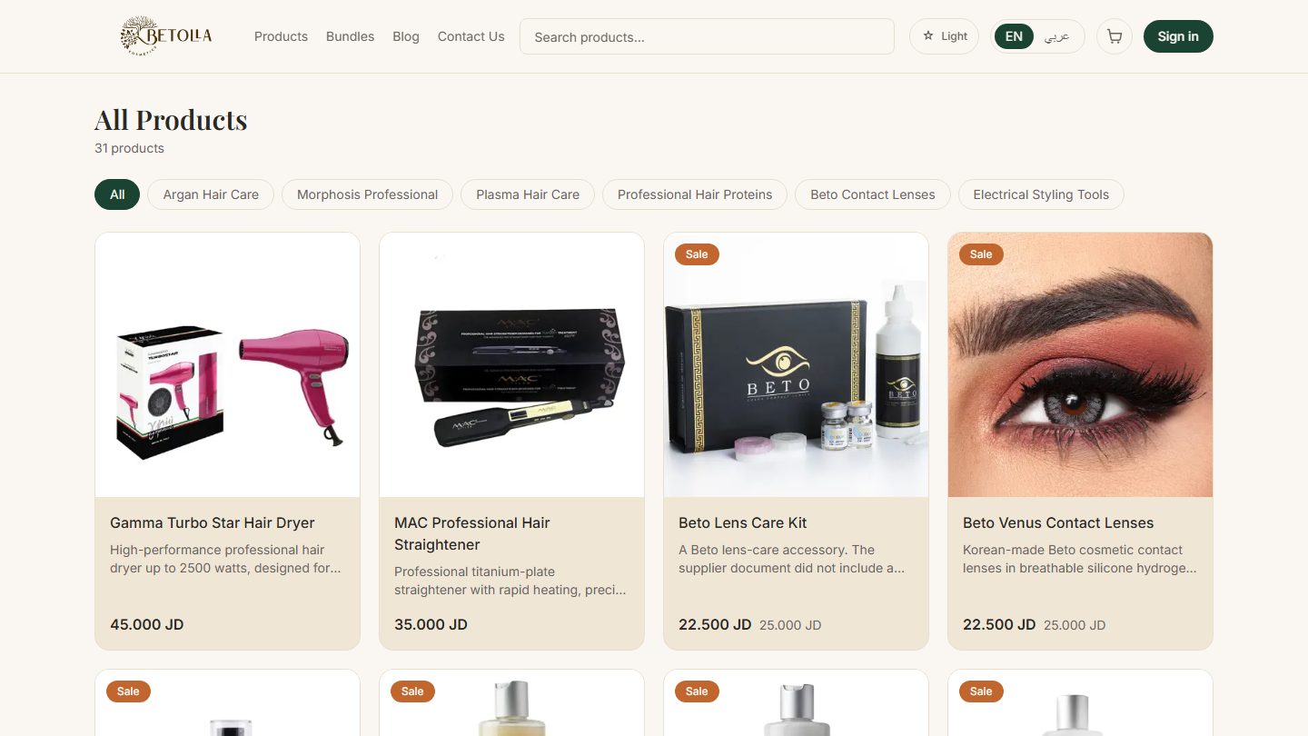 Betolla product listing