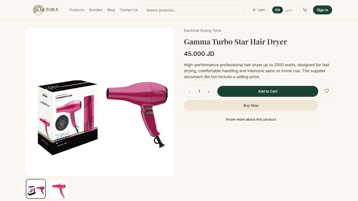 Betolla product page